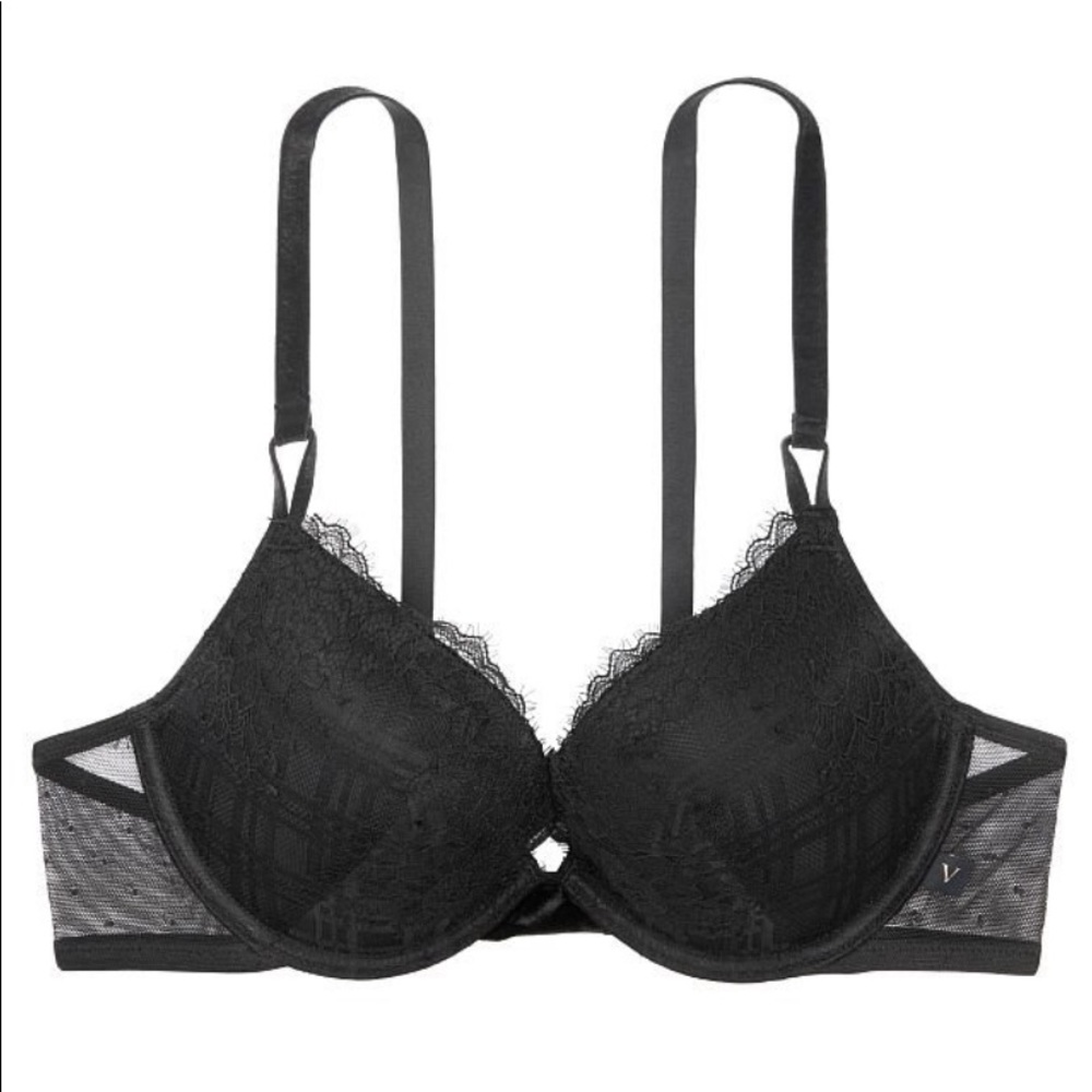 NWOT VS Victorias Secret - Sexy Tee Velvet Strap Push-Up Bra - 32DD - BLACK